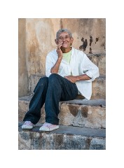 Trinidad Cuba 08  Trinidad Plaza Mayor- Old Lady on the Steps of the Church